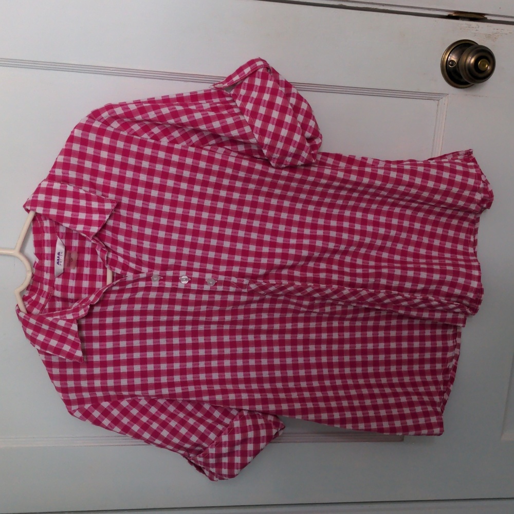 Alia Fuchsia and White Plaid Button Down Shirt